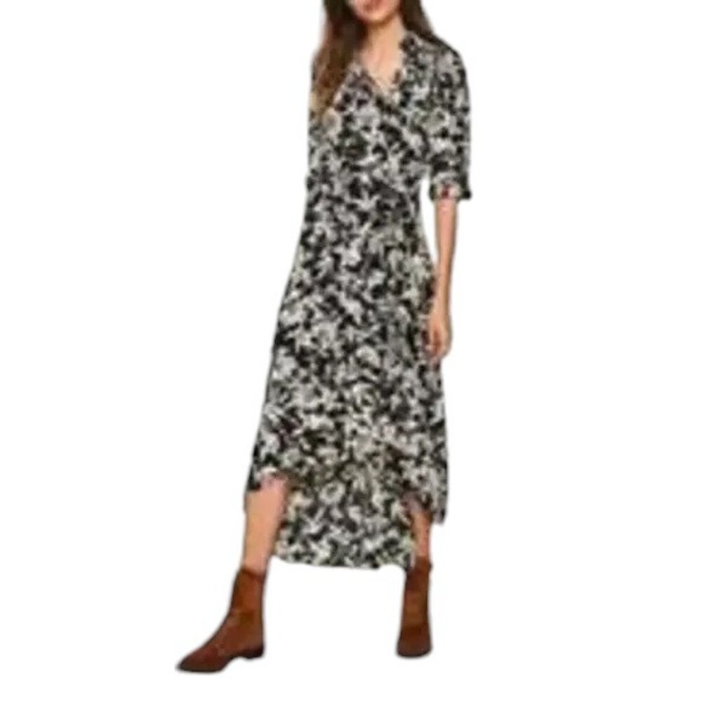 Ba&Sh Women's Lera Floral Botanical Asymmetrical Midi Dress Black White Size XS